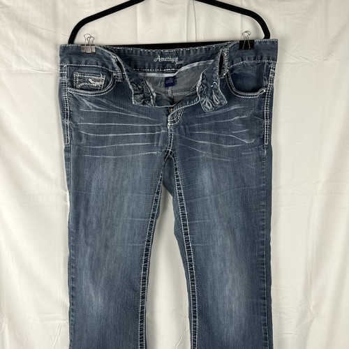 Jeans da donna blu ametista taglia 13 taglio con punto spesso ricamato - Foto 2 di 5