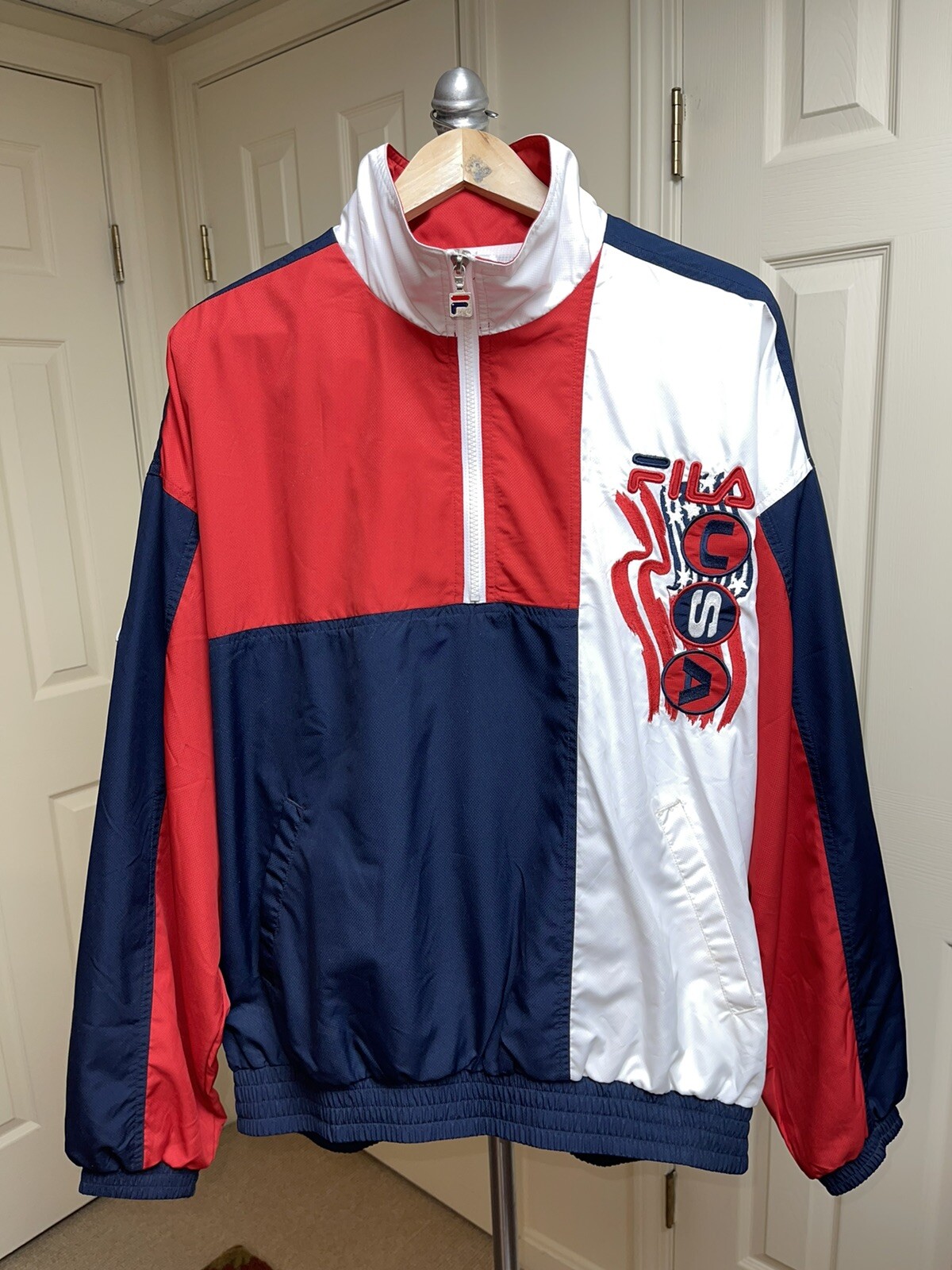 Giacca frangivento vintage FILA uomo USA rossa bianca blu taglia L