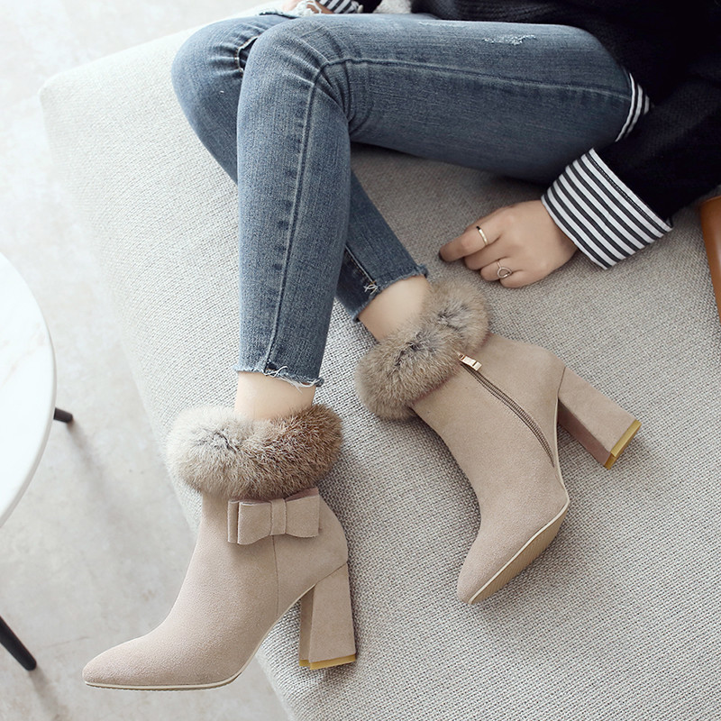 Winterschuhe Damen Stiefel Faux-Fur Stiefeletten Ankle Stiefel Hoch Absatz Bankett Winterschuhe Damen Stiefel Faux-Fur Stiefeletten Ankle Stiefel Hoch Absatz Bankett