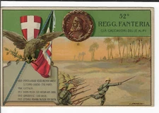 WWI Italian Art Military Postcard 52o Alpi Reggimento Fanteria Gia Cacciatori