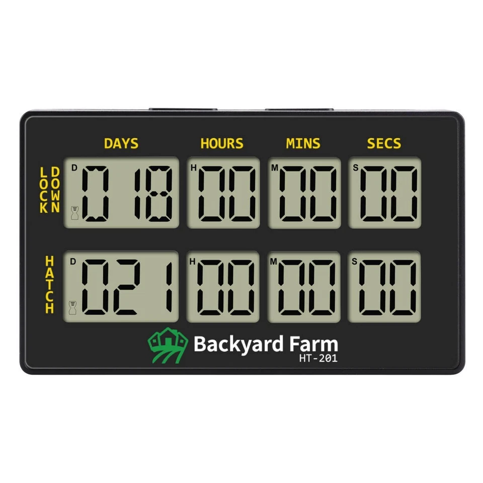 BACKYARD FARM Egg Incubator Dual Countdown Hatch Timer Double Count Down Days Hours Minute Sec