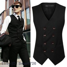 Men Dress Vest Tuxedo Suit Vest Double Breasted Waistcoat Formal Business Jacket