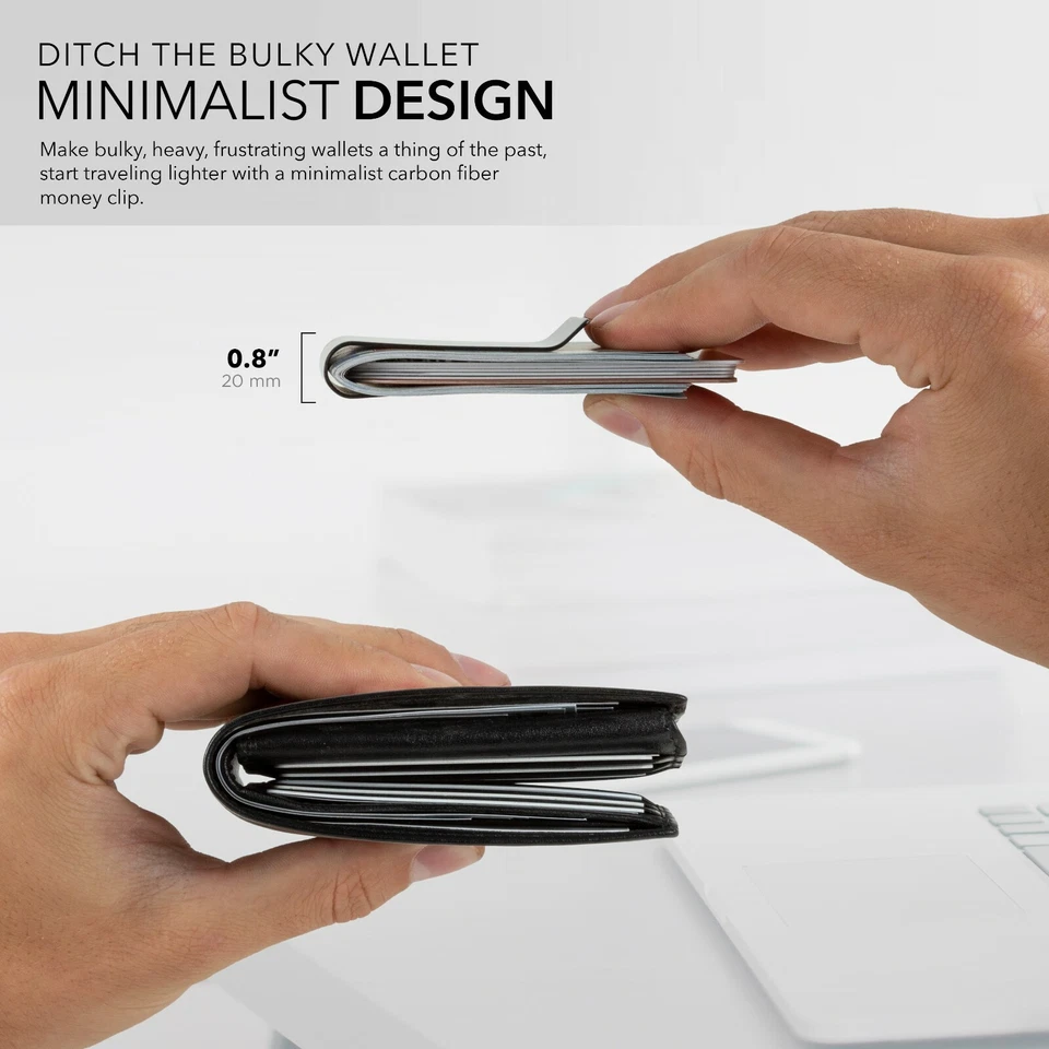 Carbon Fiber Money Clip RFID Blocking Minimalist Front Pocket Mens Wallets - Image 3 of 4