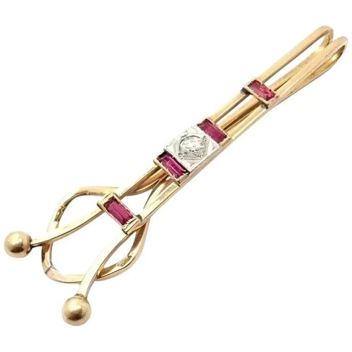 Vintage 1.00Ct Lab-Created Ruby Round Men's Money Tie Pin 14K Yellow Gold Plated