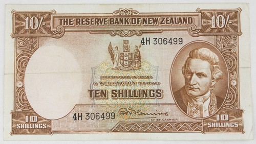 New Zealand 1940-1967 10 Shillings Currency Banknote VF Pick #158d