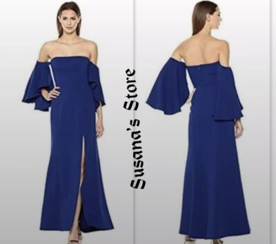 NWT BCBG MAXAZRIA SIZE 4 Royal Blue Simone Off Shoulder Front Slit Gown MSP $338