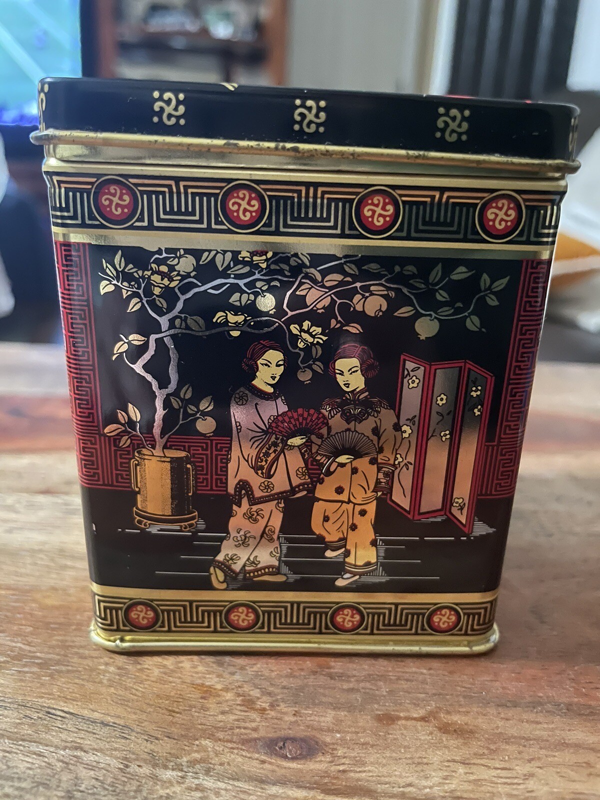 Vintage 1970's Square Tea Tin Grand Tea Company Hong Kong Oolong Tea