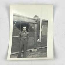 WWII US Army Soldier Photo Barracks Building 1940s Snapshot Original B W USGI