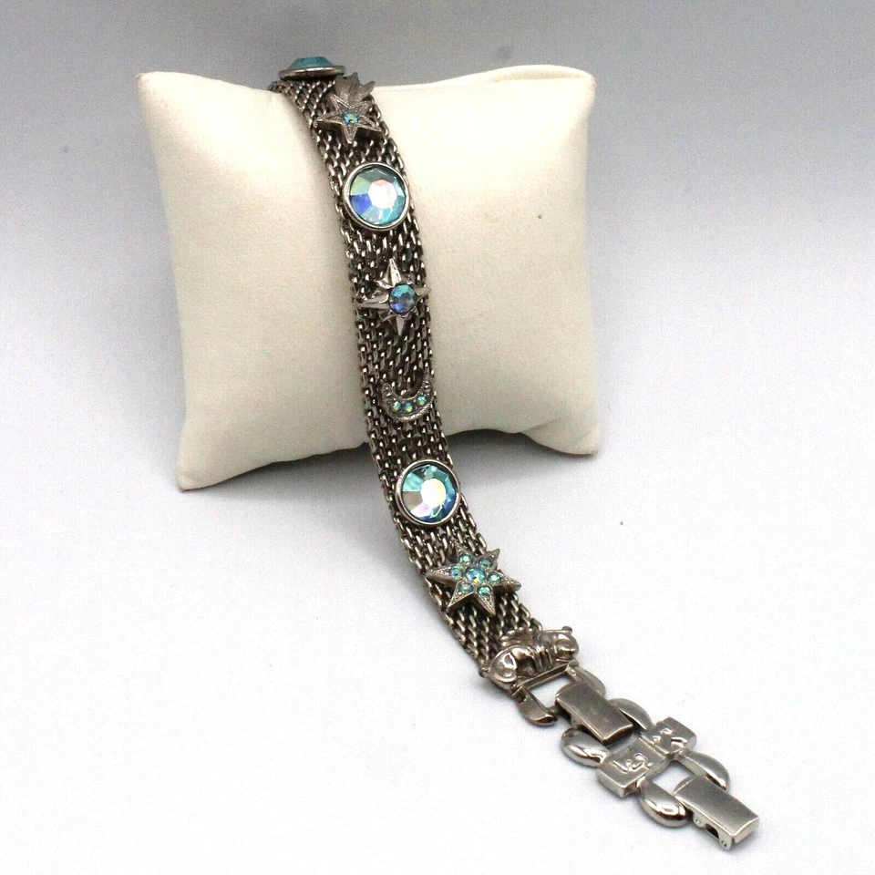 Kirks Folly Star & Moon Silver Mesh Bracelet Iridescent Austrian Crystal - Image 2 of 4