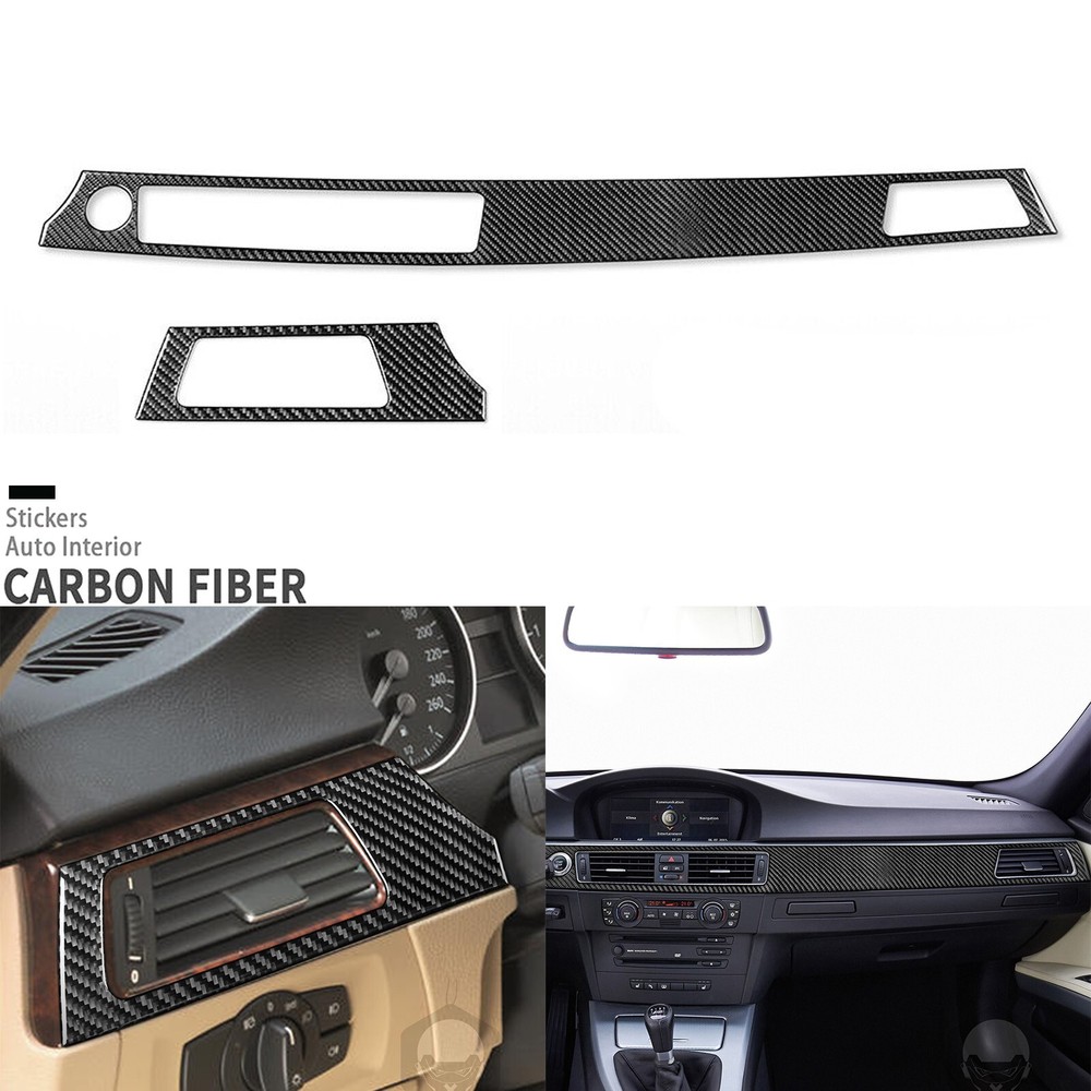 2Pcs Real Carbon Fiber Console Dashboard Panel Cover For BMW 3 Series E90 05-12