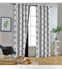 100 Blackout Curtains, Metal Gromets, White With Grey pattern. Set of 2 Panels.