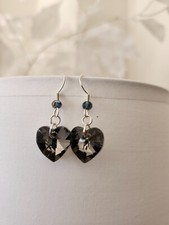 Gray Sterling Silver Crystal Heart Earrings