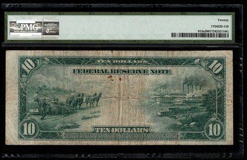 1914 $10 Federal Reserve Note Philadelphia Fr. #915a White/Mellon PMG 20 (IE) - Picture 2 of 3