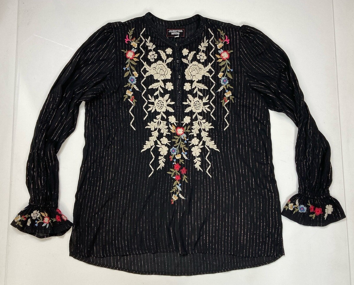 T ジョニーワズ Johnny was 刺繍 花柄 総柄 ブラウス シャツ T ジョニーワズ Johnny was 刺繍 花柄 総柄 ブラウス シャツ