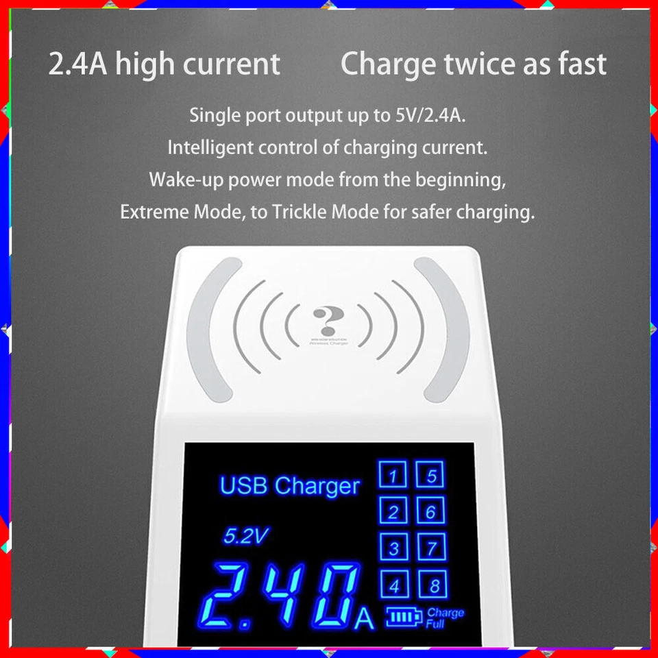 Multi-port Smart Fast Charging station Hub 8USB with wireless non-slip pad 5V/8A - Image 4 of 4