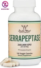 Serrapeptase 240,000 SPU Max Potency (120 Veggie Capsules) Proteolytic Enzyme fo
