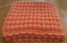 PEACH BABY BLANKET THROW LAP AFGHAN GIRL OR BOY SHELL PATTERN SHOWER BAPTISM