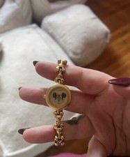 Vintage Disney 85/8050DS Mickey Mouse Head Dial Band Watch Gold Walt Disney