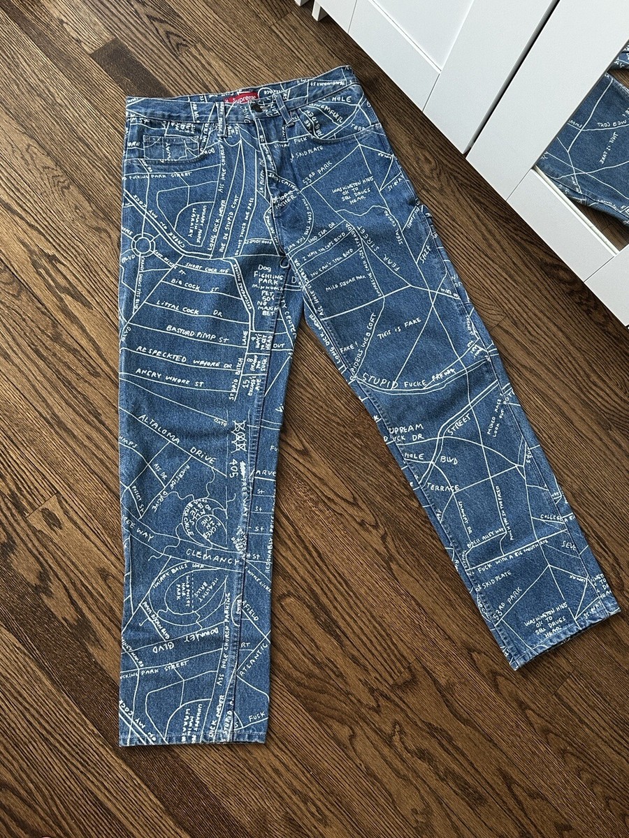 Supreme Gonz Maps Printed Denim Jeans Painter Pants Size 30 Supreme Gonz Maps Printed Denim Jeans Painter Pants Size 30