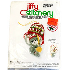 Jiffy Stitchery VTG Embroidery Kit Merry Mouse Rings Bell Christmas Ornament NEW