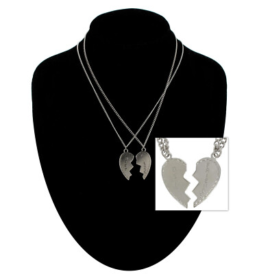 Ky & Co Broken Heart Best Friends Pendant 1'' + Silver Tone Necklace 16''