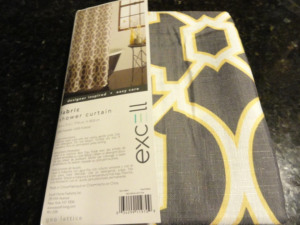 Новый геометрический серый золото белые круги завитки Geo решетка ткани занавески для душа  - Изображение 4 из 4