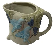 Vintage Takahashi San Francisco Ceramic Birds & Grapes 6" 3-D Footed Pitcher