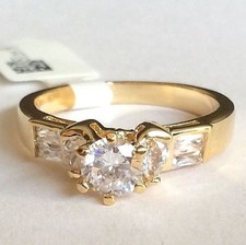 Art Deco Cubic Zirconia Cocktail Ring Size 9 Solitaire Engagement Gold Plated