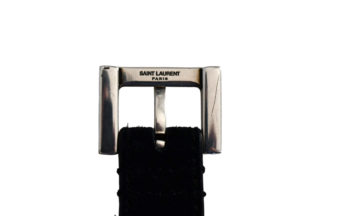 SAINT LAURENT Solid Black SUEDE YSL-LOGO CASSANDRE Women's SAINT LAURENT Solid Black SUEDE YSL-LOGO CASSANDRE Women's