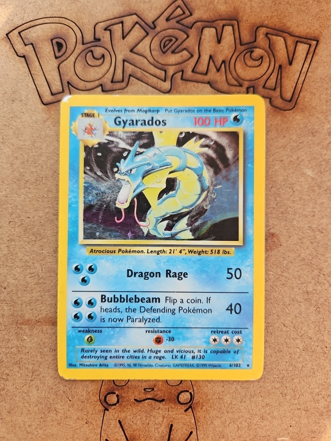 Gyarados 6/102 Rare Holo Pokemon Card | Base Set 1999 | Heavily Played
