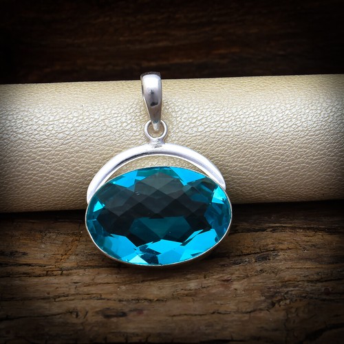 Pendentif Larme Topaze Bleue – Argent 925 – Naturel – 10 Carats – Sans Boîte