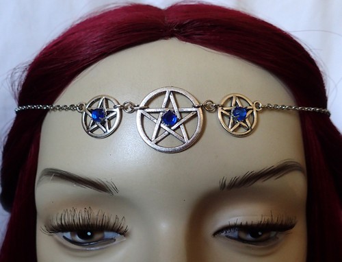 Wicca Triple Pentacle Ritual Circlet Crown Headpiece Gothic Goth Silver Jewelry - Picture 6 of 21