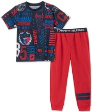 Tommy Hilfiger Toddler, Little  Big Boys 2-Pc. Collegiate Pajama Set Red, X...