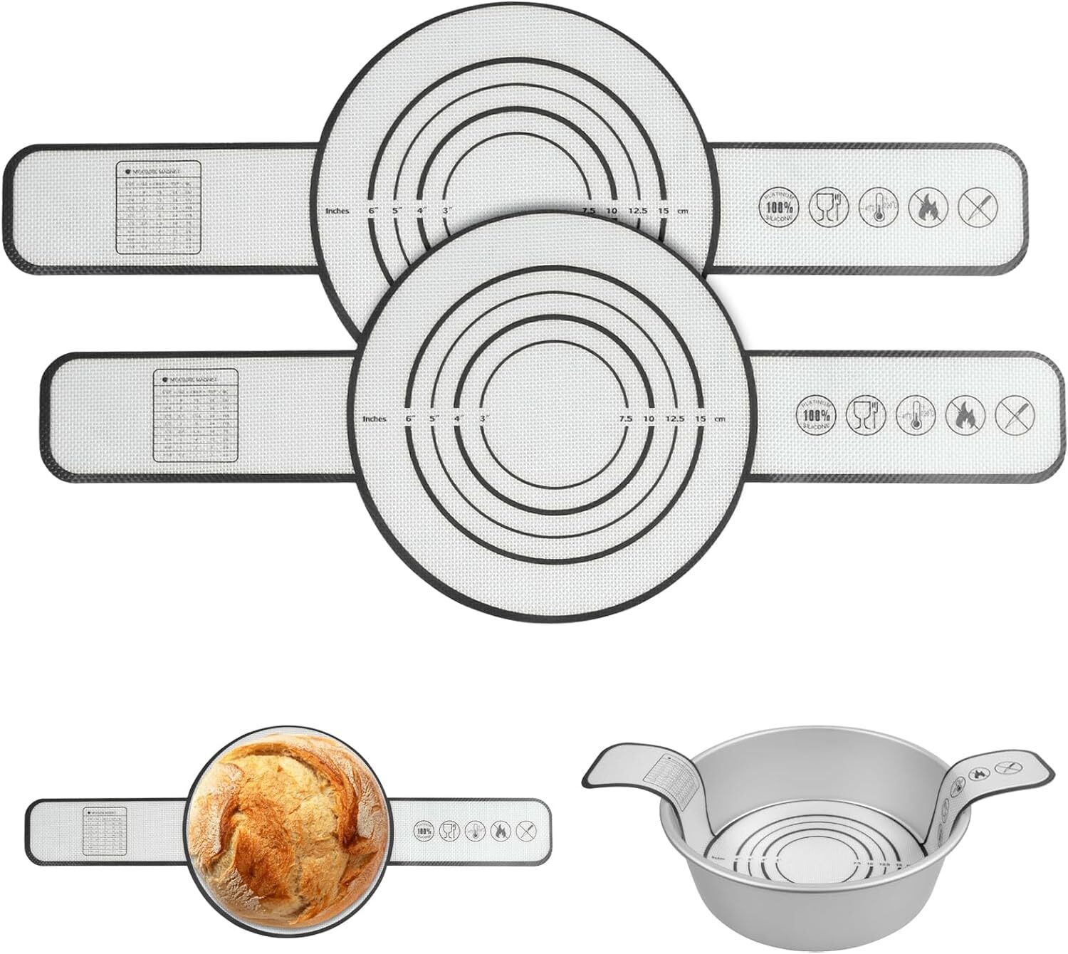 Silicone Bread Sling for Dutch Oven Liners Sourdough 8.3 ''(2PC), Black