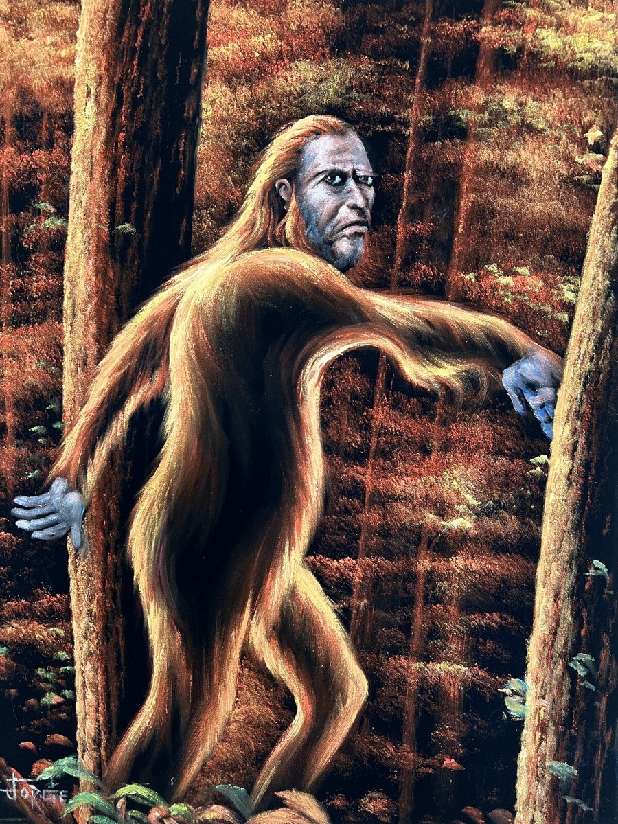Sasquatch Bigfoot monster legend black velvet oil painting | eBay
