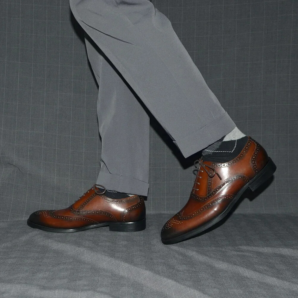SAOLA Scarpe eleganti uomo lusso pelle Oxford marrone stringate business scarpe formali