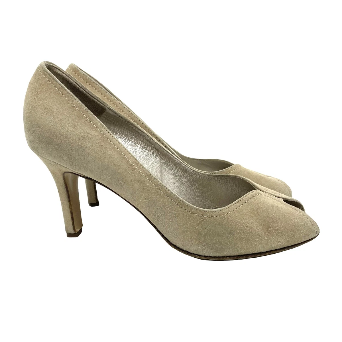 Peter Kaiser Women s Shoes Pumps 9.5 Peep Toe Beige Suede Leather