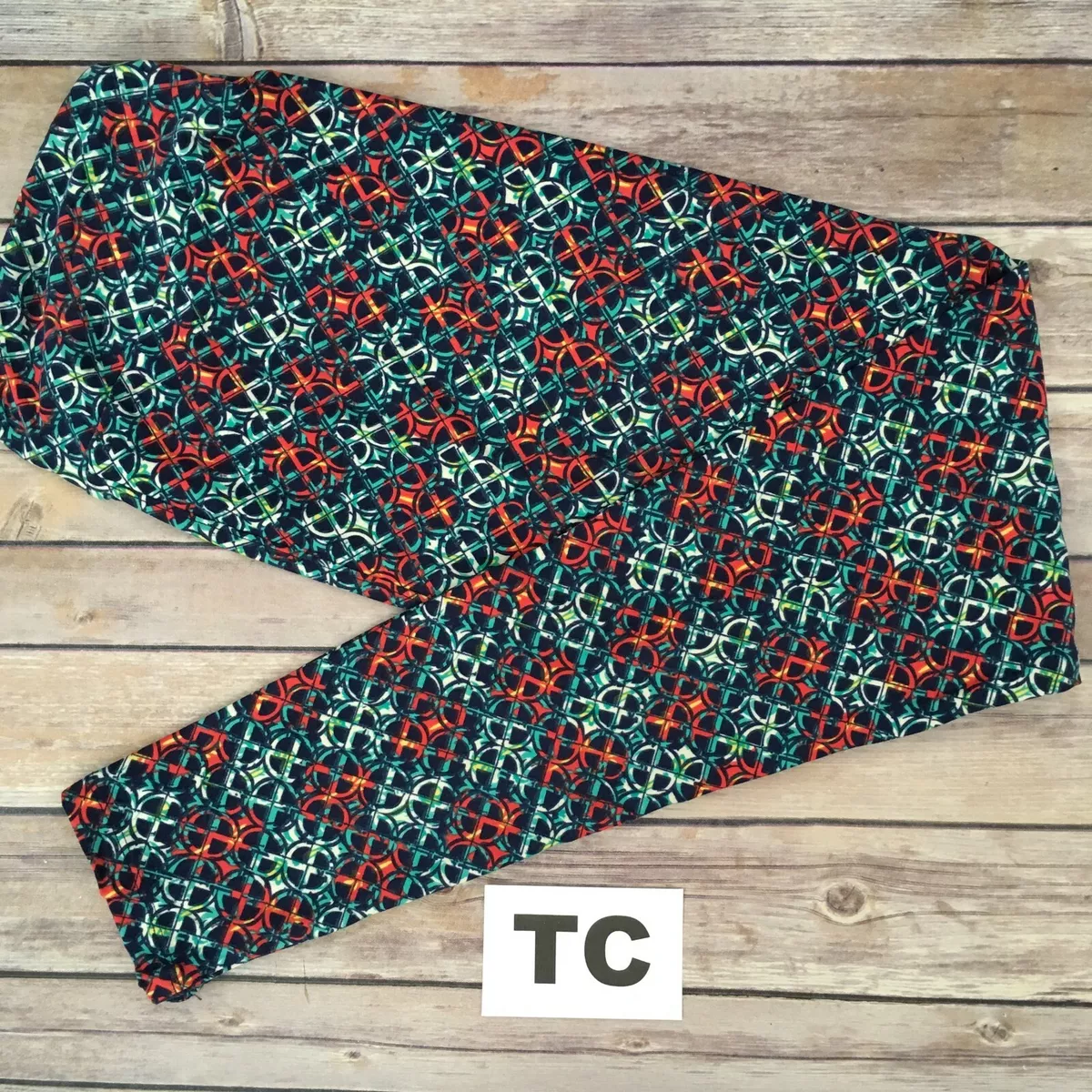 TC LuLaRoe Leggings ~ TEAL, WHITE & ORANGE CIRCLES ~ SIZES 12-18 Tall &  Curvy