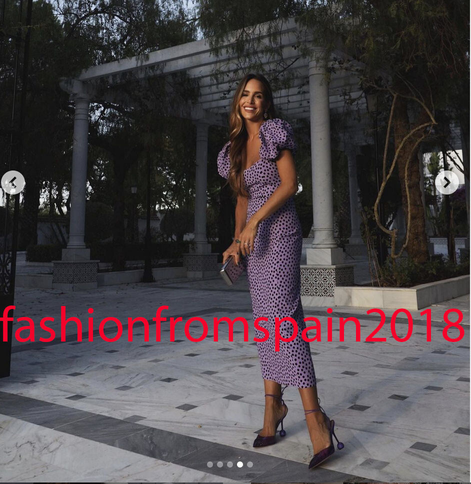 ZARA NEW WOMAN POLKA DOT PRINT MIDI DRESS PUFF-SLEEVES