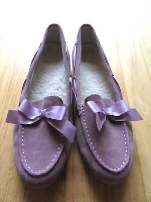 22P/VIONIC ALICE WOMENS SLIPPERS/MAUVE/SHEARLING LINED/MOCCASIN/BOWS/SIZE 