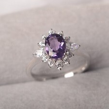 Amethyst Ring Oval Cut Ring 925 Sterling Silver Ring Engagement Ring for women.