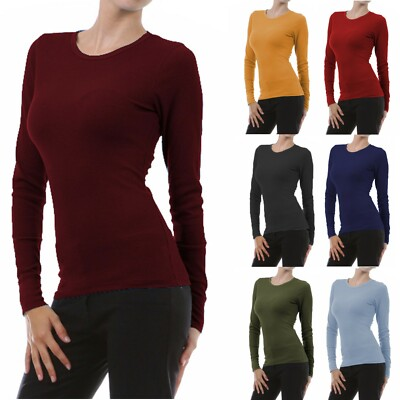 #ad Womens Long Sleeve Thermal Top Crew Neck T Shirt Waffle Knit Layering Warm $10.36