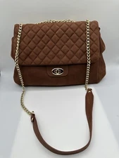 I Medici Firenze Quilted Cognac Leather Chain Baguette Tote XBody Handbag