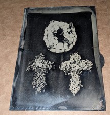 Large Tintype 3 Mourning Wreath Display Flowers Funeral 7 x 5 inches