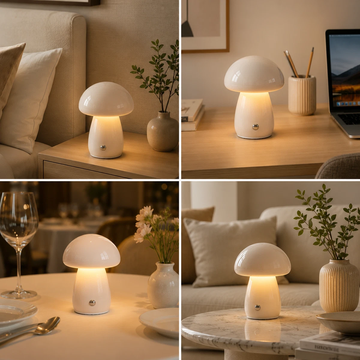 Lámpara LED de Mesa Hongo Estilo Nórdico Recargable USB Táctil Regulable