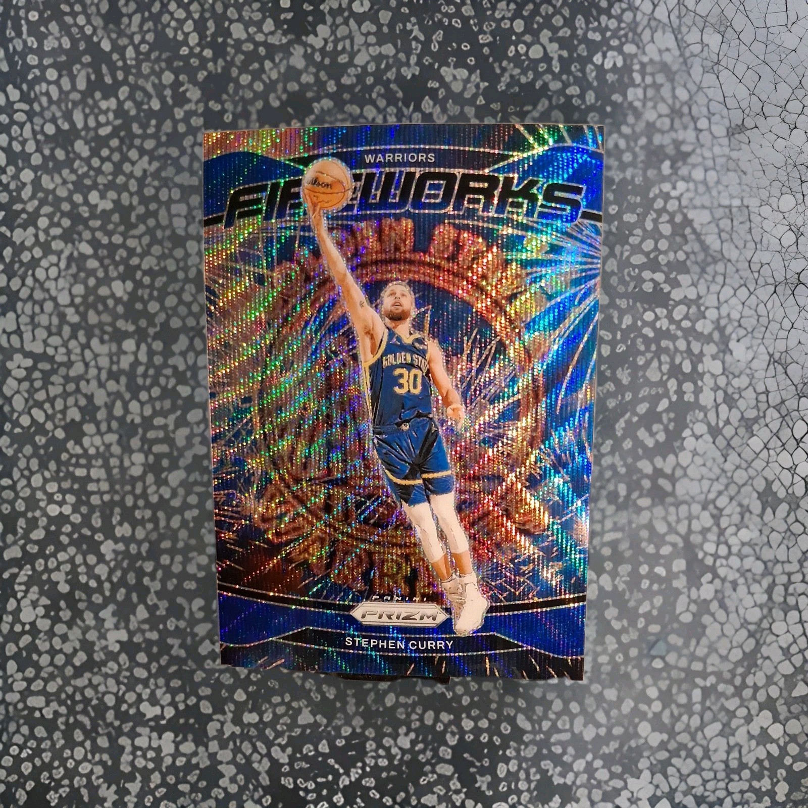 2024-25 Panini Prizm Stephen Curry Fireworks Blue Wave Prizm /175 SSP GSW