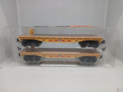 #ad 2 PACK O Gauge 10 1 2quot; Flat Cars Union Pacific New Item Never Ran $29.99
