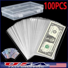 Paper money holder plastic protective sleeves dollar bill currency 100 pcs NEW
