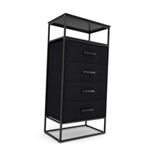  Zana Premium Fabric 13.5"D x 23.5"W x 46.5"H (4 Drawers) Midnight Black