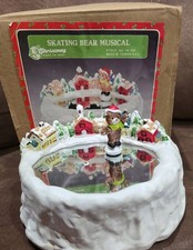 Vintage Christmas Around The World Musical Ice Skating Bear On Pond Original